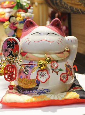 乐喵7寸樱花猫储钱罐陶瓷招财猫  店面家居客厅摆件礼物礼品