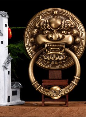 中式仿古实木铜大门环狮子头兽头古建庭院寺庙祠堂门环拉手拉环