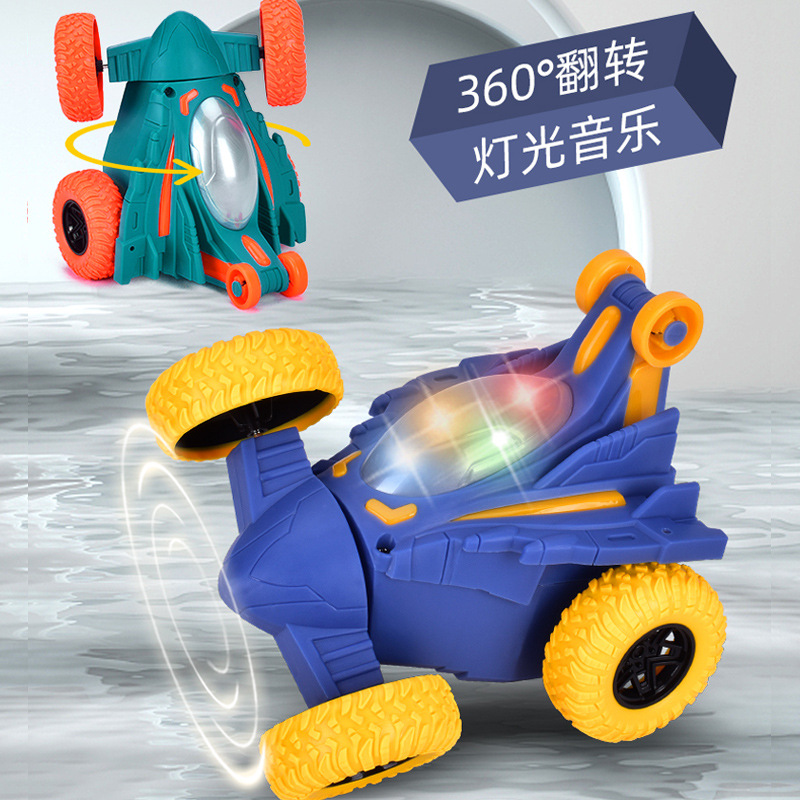 新款儿童翻斗车玩具车自动旋转翻滚特技车带灯光音乐男女孩玩具车