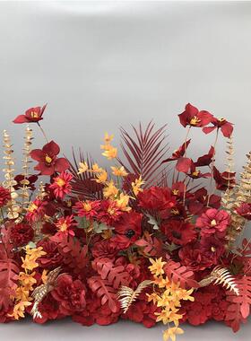婚庆仿真花订婚假花婚礼布置红色迎宾花舞台kt版地排牌区装饰挂花