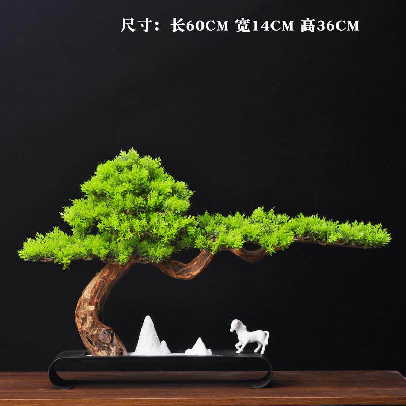 仿真迎客松盆景植物客厅玄关办公室绿植盆栽摆件开业礼品家居装饰
