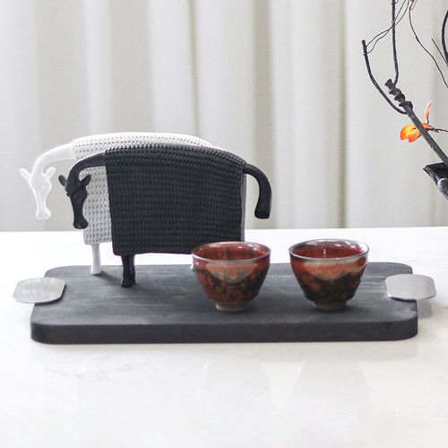 现代中式极简风托 托盘木纹摆件茶室书房桌面M家居实木收纳茶盘装