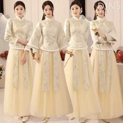 Утепленное платье подружки невесты, удерживающий тепло лонгслив, китайский стиль, для подружки невесты, изысканный стиль