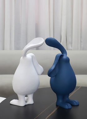 现代简约艺术抽象长耳朵兔子树脂摆饰客厅卧室玄S关儿童房家居饰