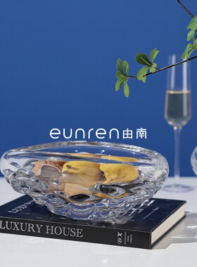 简约现代透明g玻璃水果盘摆件家居餐桌样板间软装饰品收纳托盘