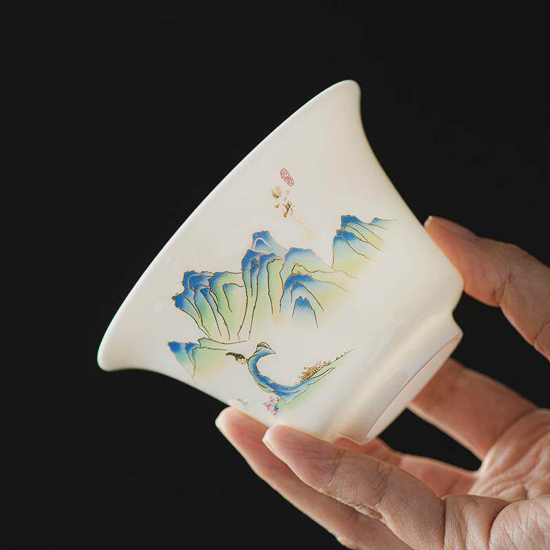 白瓷功夫茶具套装礼盒高档旅A行茶具盖碗茶杯德化羊脂玉印logo