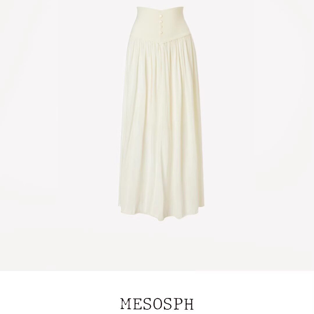 mesosph小众设计垂感羊毛混纺高腰褶皱半身裙