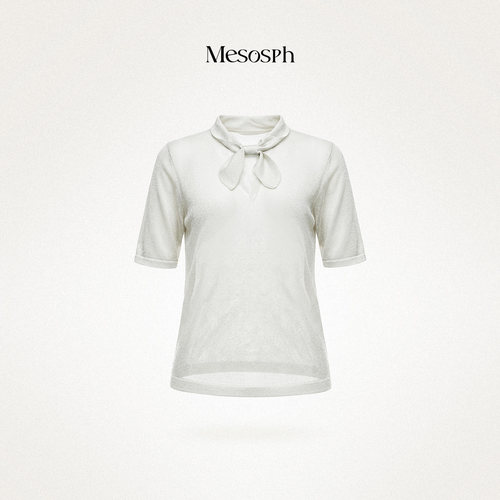 mesosph鎏动蝴蝶清透兔耳系带细闪银丝针织羊毛上衣