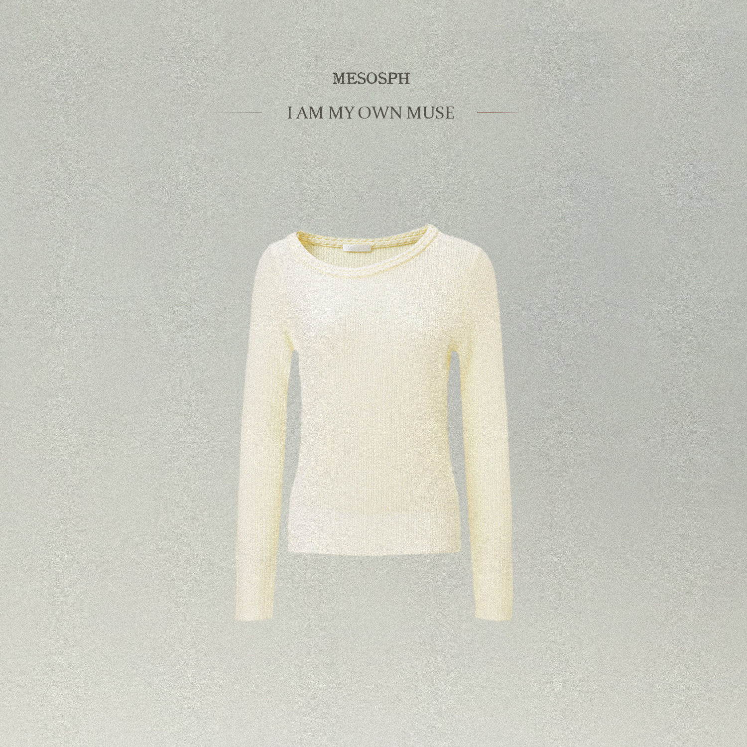 mesosph100%细针羊毛辫绞花领口斜领打底衫