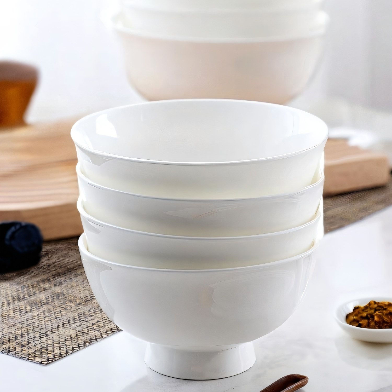 纯白骨瓷大号面碗高脚陶瓷餐具