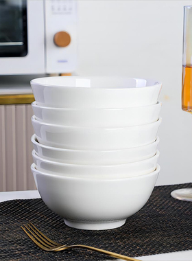 小白碗纯白色加厚米饭碗商用餐厅碗饭店罗汉碗小碗中式家用陶瓷碗