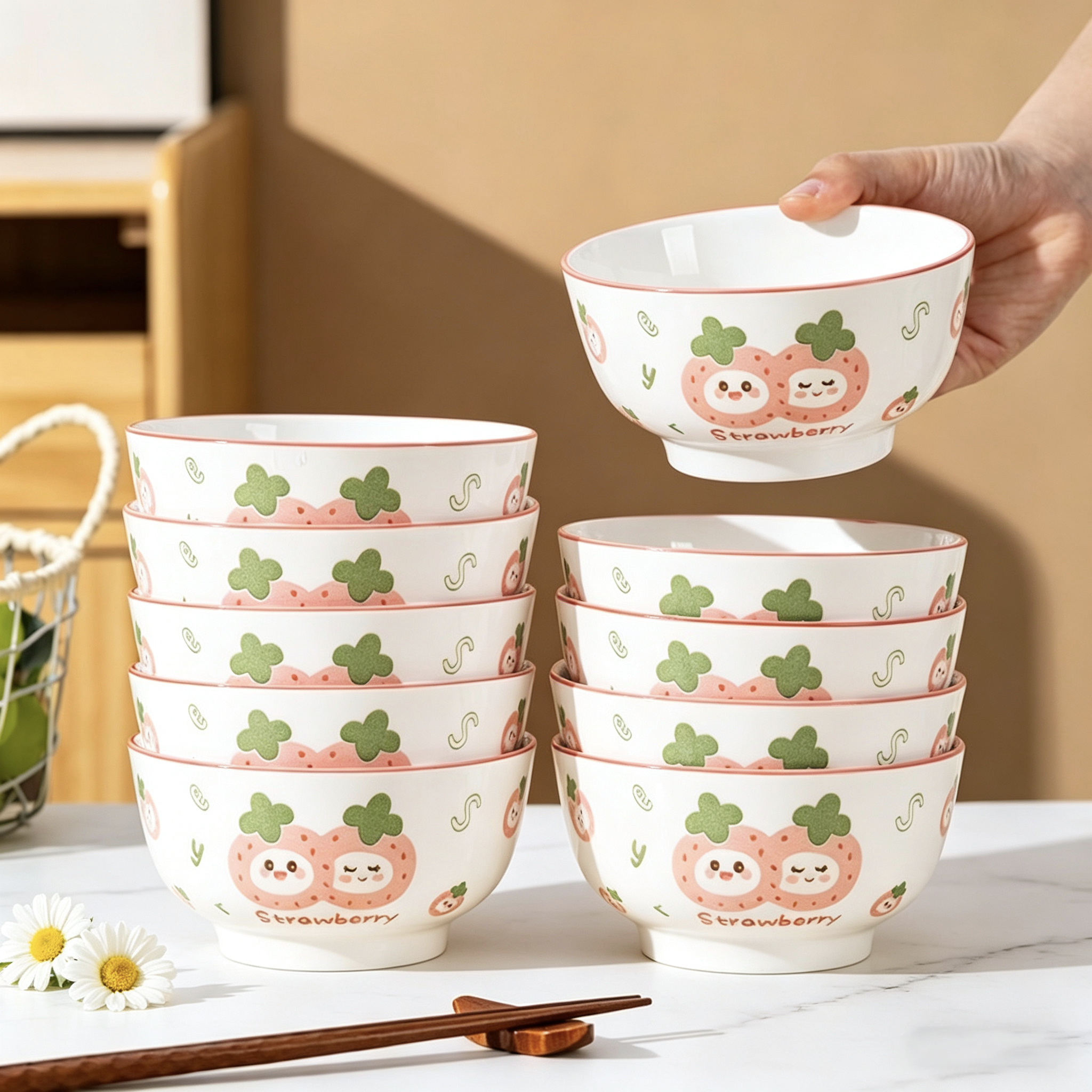 高颜值草莓陶瓷碗套装家用可爱卡通餐碗米饭碗儿童餐具米饭碗面碗