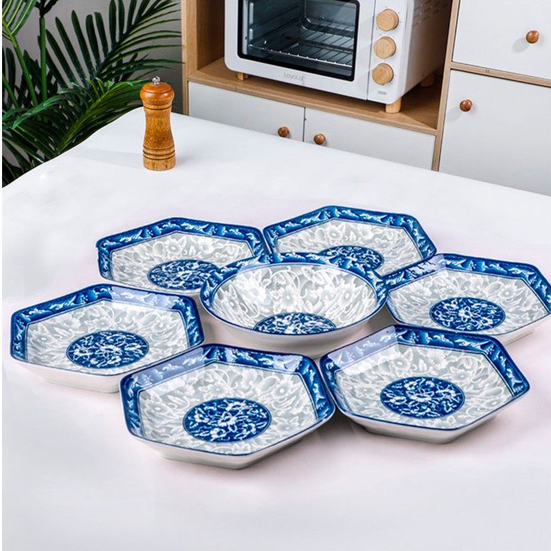 青花瓷六角拼盘套装组合拼盘可加选8英寸汤碗覆古陶瓷盘餐具中式,餐饮具,盘,淘宝优惠券,粉丝福利购,淘宝优惠卷