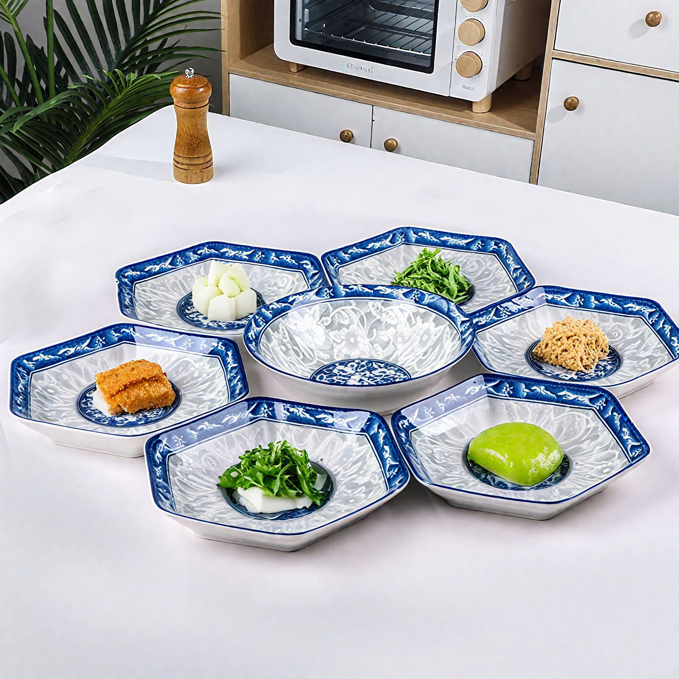 青花瓷六角拼盘套装组合