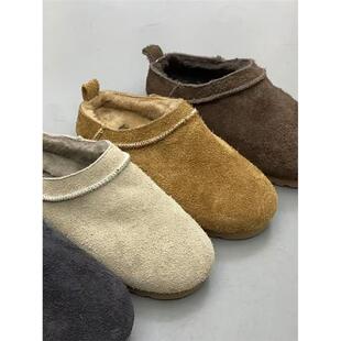 羊皮版~复古厚底圆头单鞋女法式真皮包头半拖鞋休闲一脚蹬勃肯鞋