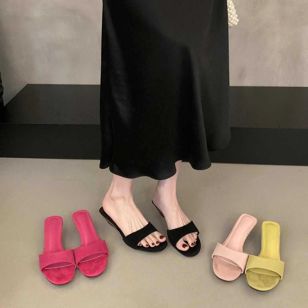 法式绝美坡跟露趾拖鞋女