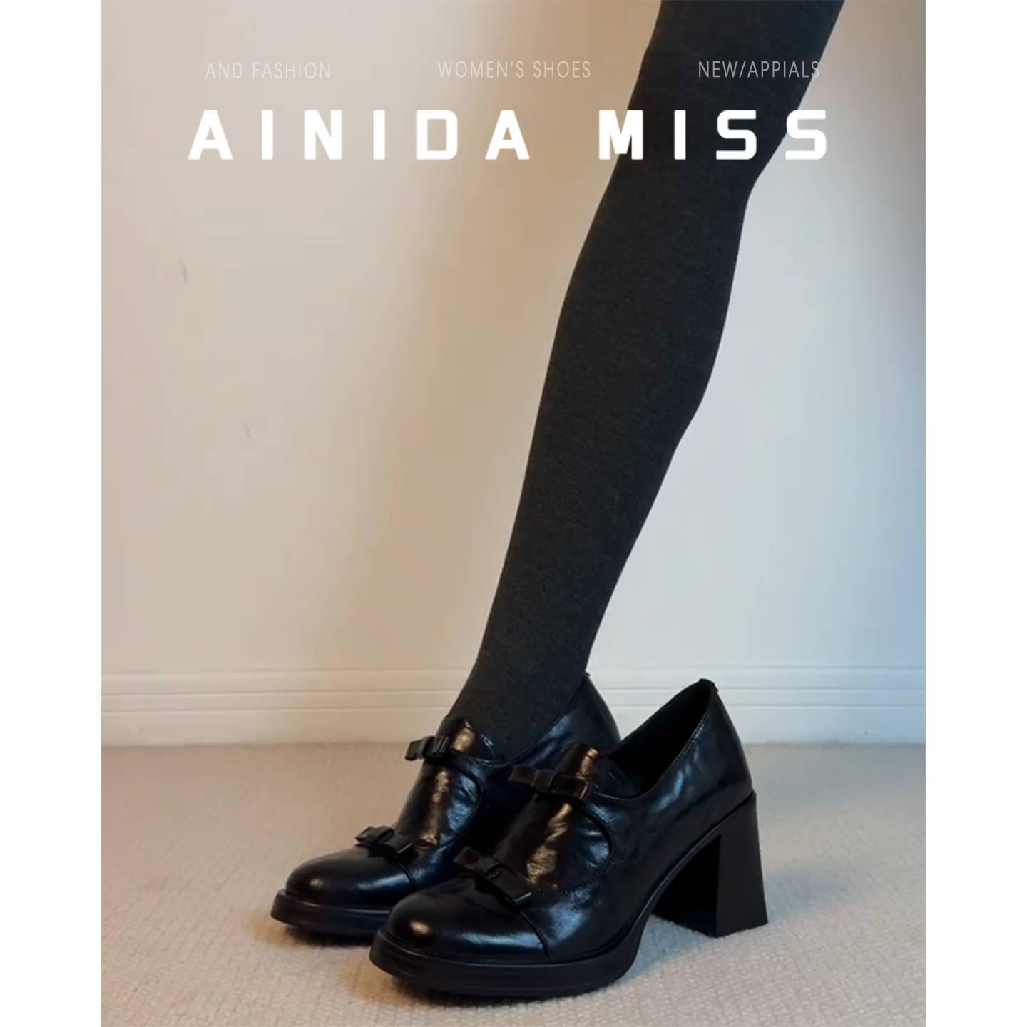 牛皮版~法式粗跟黑色玛丽