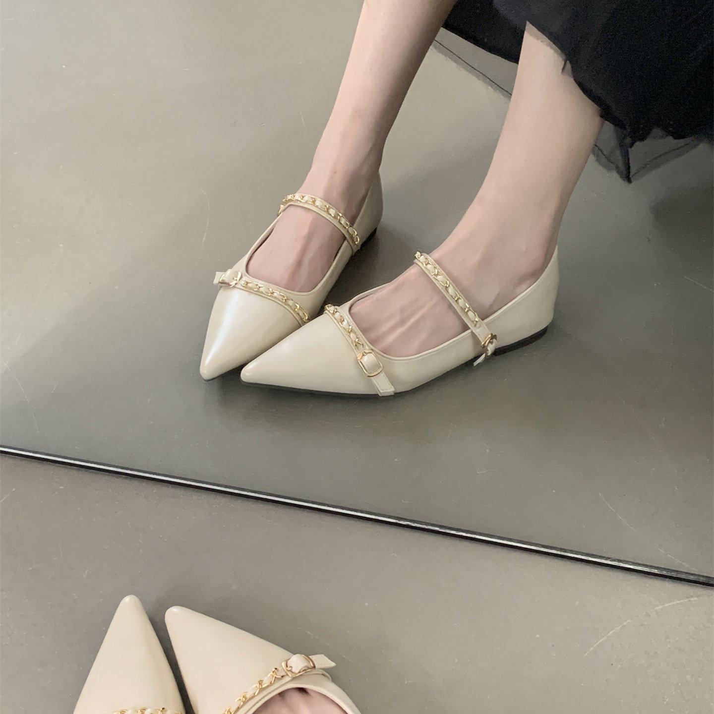 法式小香风尖头单鞋女温