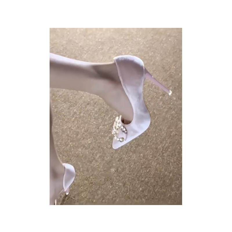 羊皮版~气质名媛风水钻高跟鞋女绝美法式尖头单鞋高级感新娘婚鞋,女鞋,婚鞋,淘宝优惠券,粉丝福利购,淘宝优惠卷