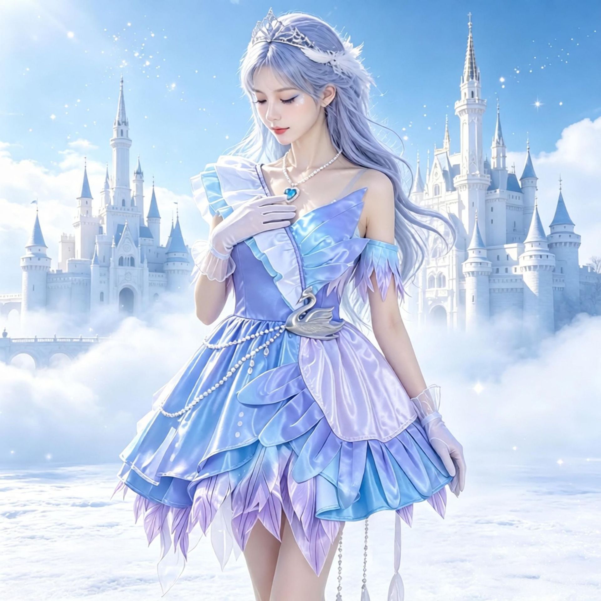 蛋仔cos服装海瑟天鹅之羽连衣裙成人儿童游戏同款cos服二次元图片
