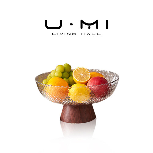 U Mi LIVING · 承昔 | 果盘中古风仿木纹茶几可沥水高脚PET果斗