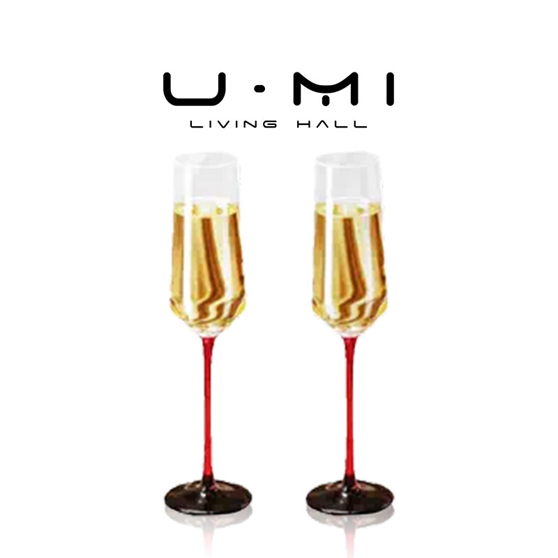 U Mi LIVING·晚宴|酒具法式高颜值创意红杆香槟杯高脚水晶玻璃杯,餐饮具,甜酒/香槟杯,淘宝优惠券,粉丝福利购,淘宝优惠卷