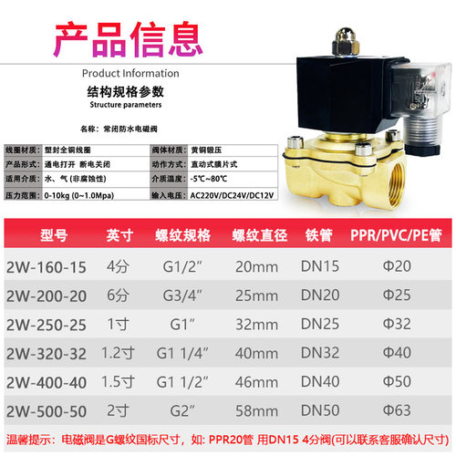 户外防水常闭电磁阀水阀AC220V气阀DC24V开关阀12V 4分6分1寸 2寸