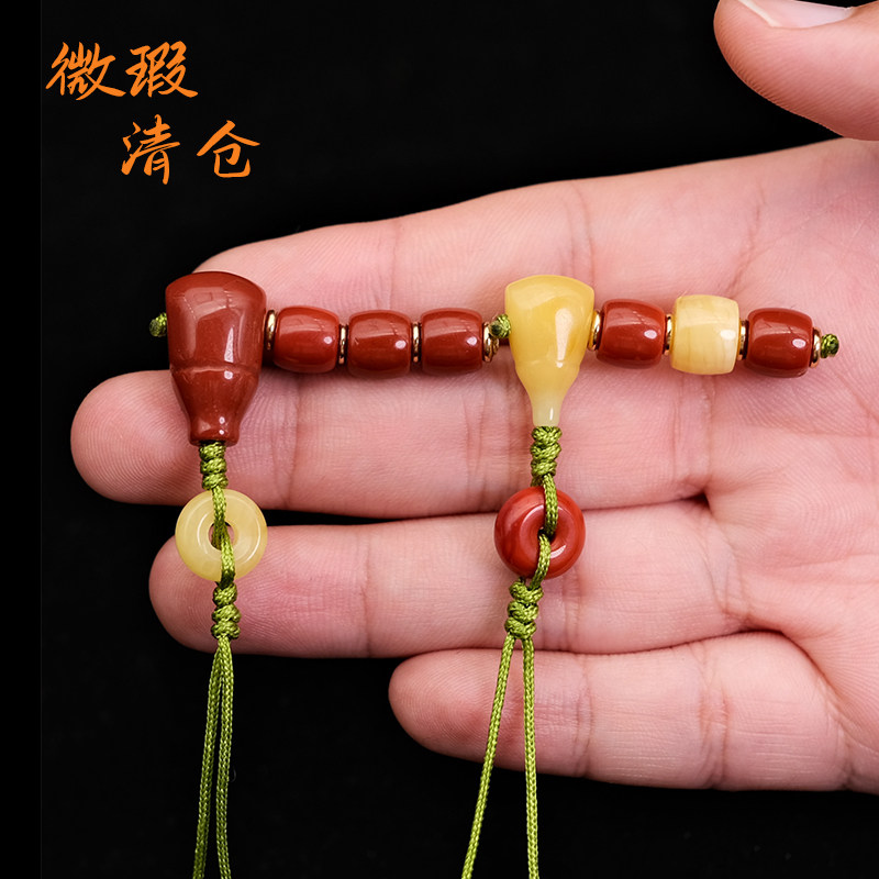 瑕疵清仓南红蜜蜡三通佛头百香籽手串配珠套装星月菩提配饰全套图片