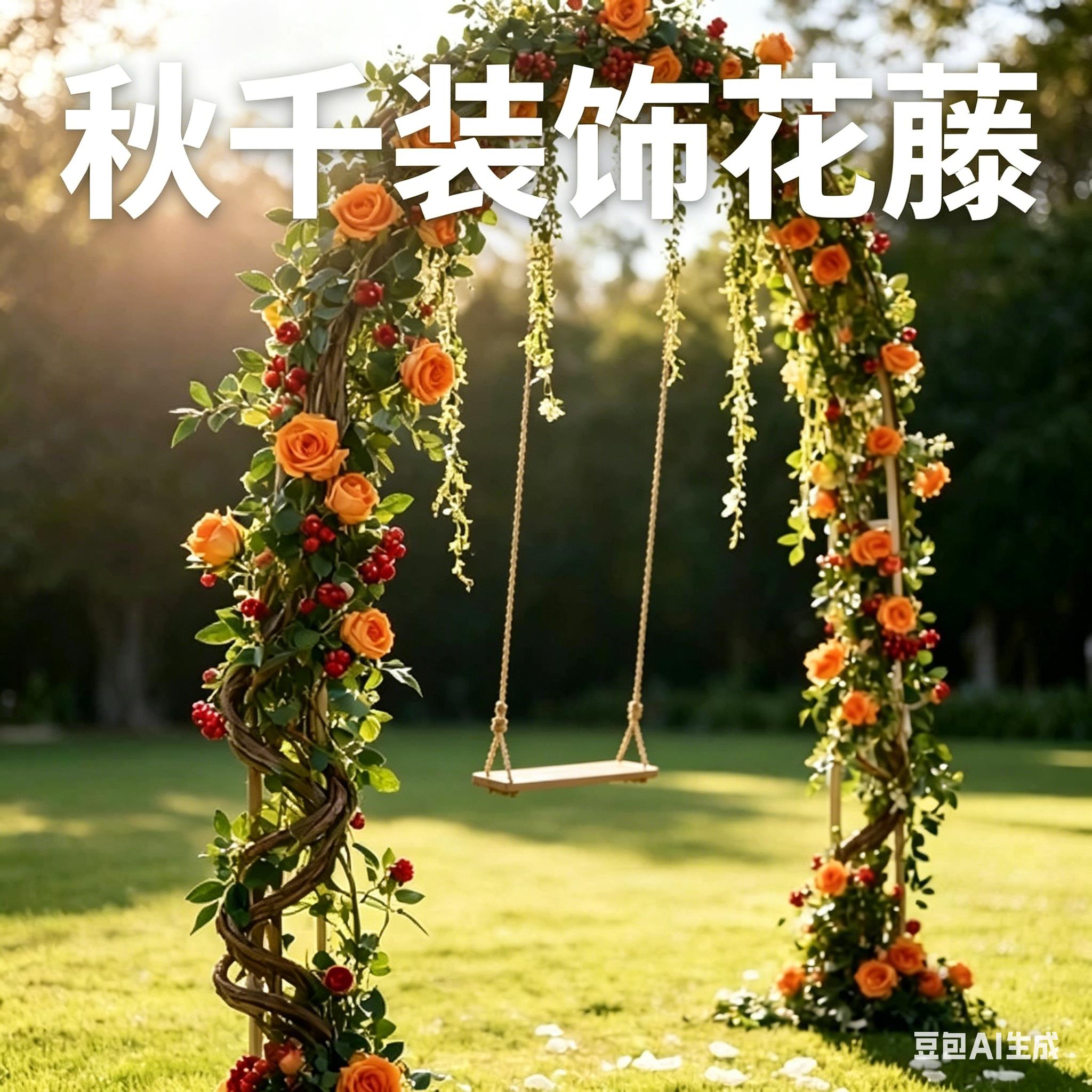 秋千装饰花藤彷真玫瑰吊