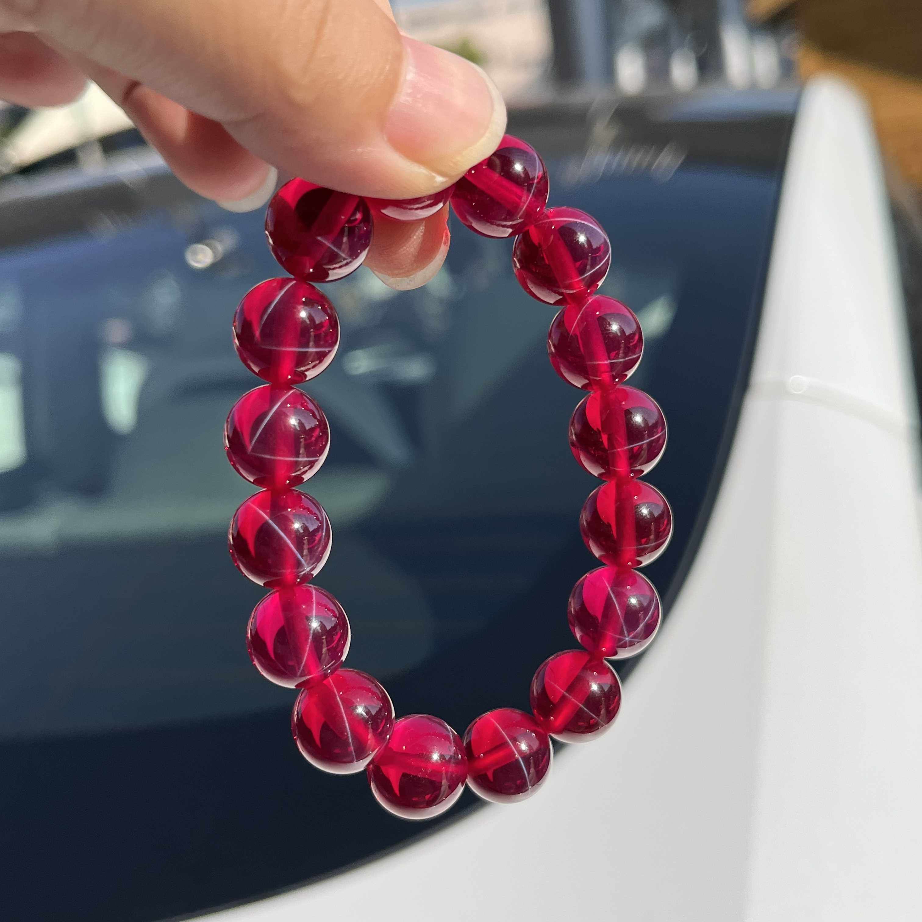天然升级版六芒星红刚玉红宝石圆珠手串纯净体diy多宝手链10-12mm