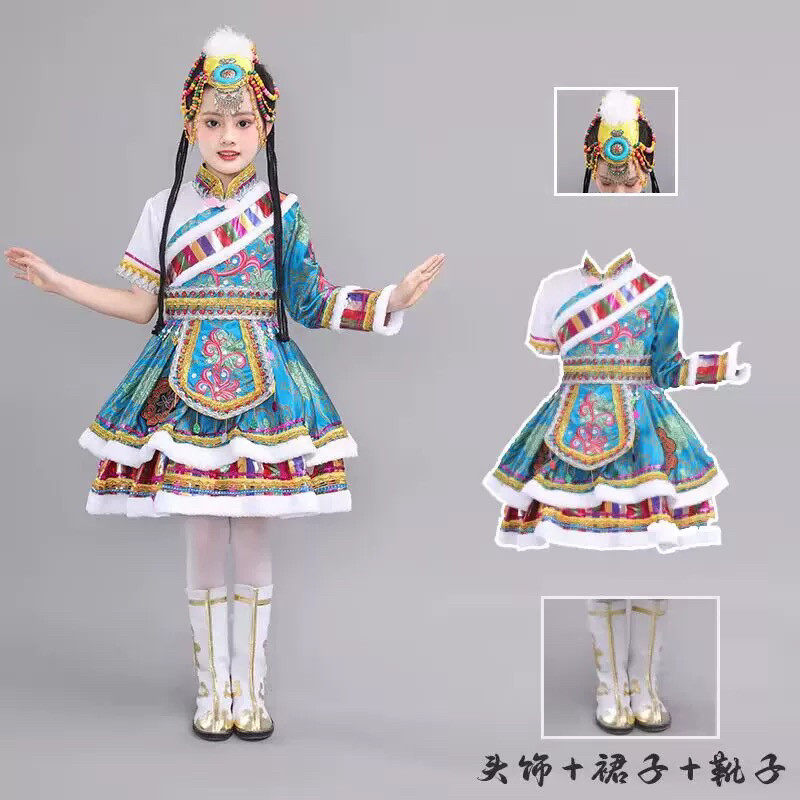 新款女童藏袍藏舞蹈服表