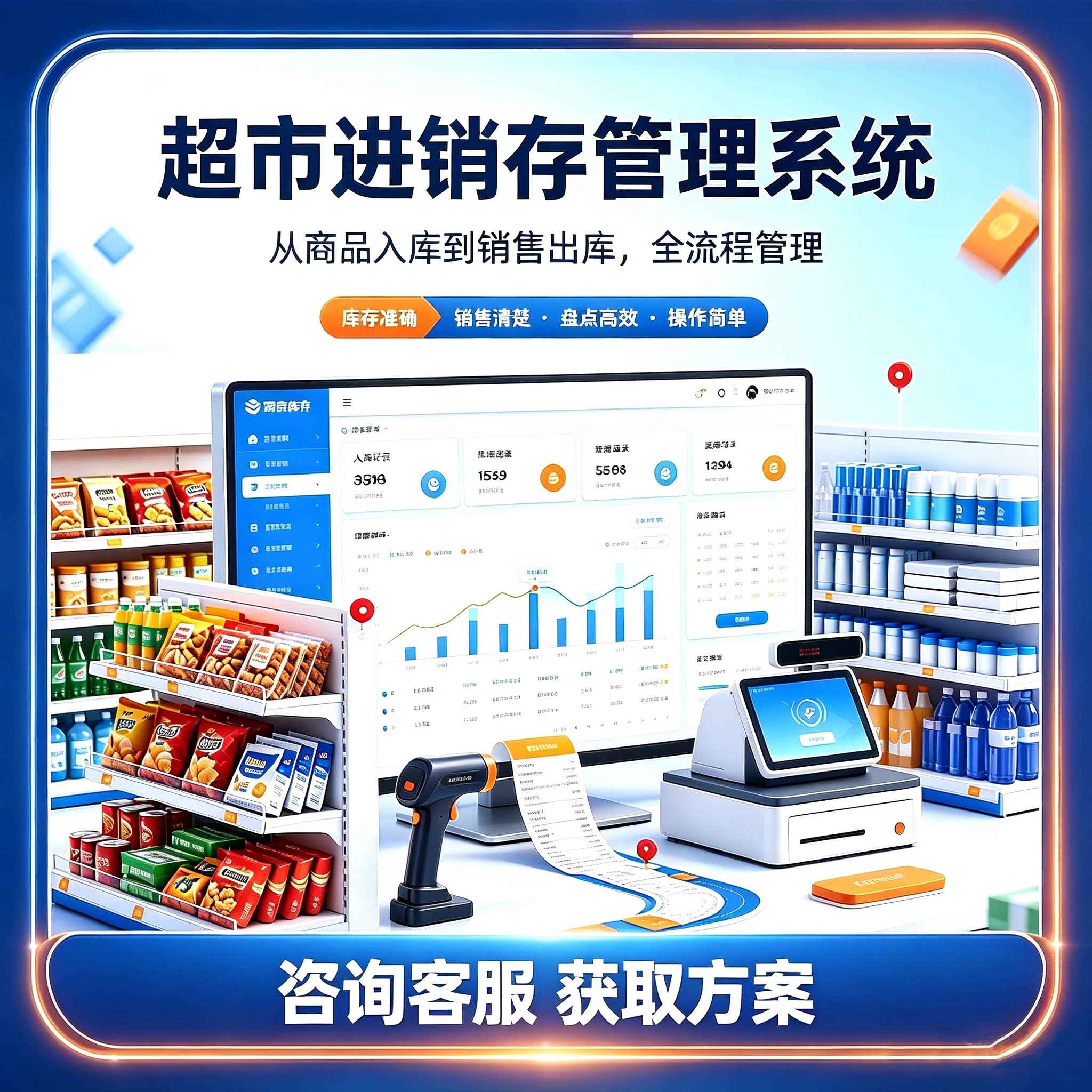 超市进销存管理系统仓库ERP出入库存多门店多仓盘点财务软件定制图片