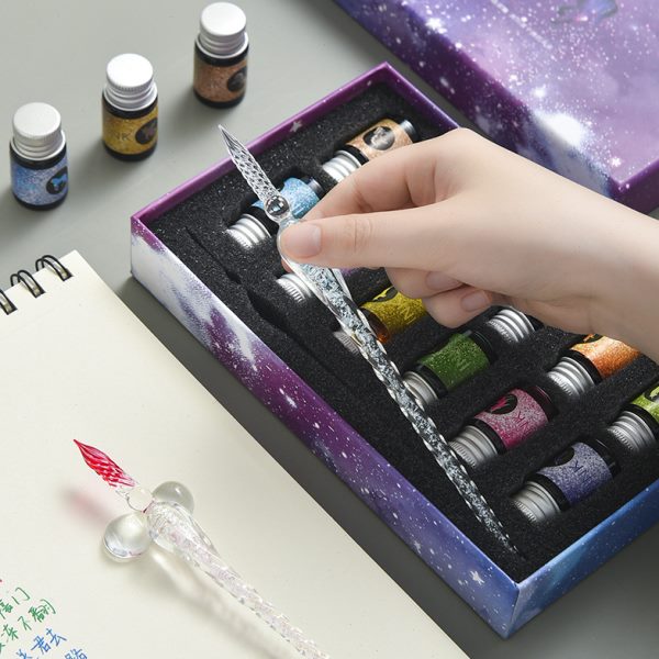 高蘸古风水晶仙气颜值星空笔套装网红同款礼品玻璃笔水学生钢笔