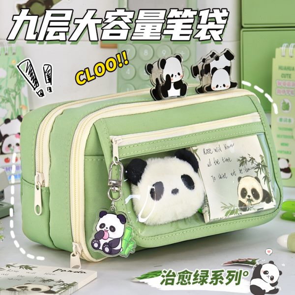透明笔袋小学生大容量文具袋女孩初中新款熊猫可爱九层高中生