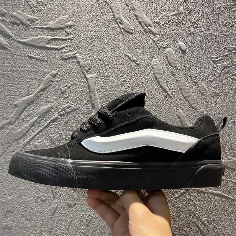 新款万斯帆布鞋knu skool黑色厚鞋舌低帮休闲板鞋复古胖胖面包鞋