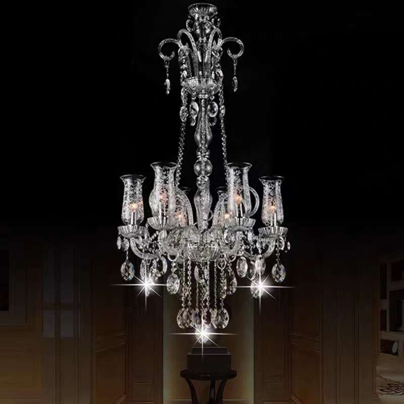 新款欧式法式水晶吊灯复试楼客厅灯楼梯玄关灯酒店奢华大堂灯轻奢