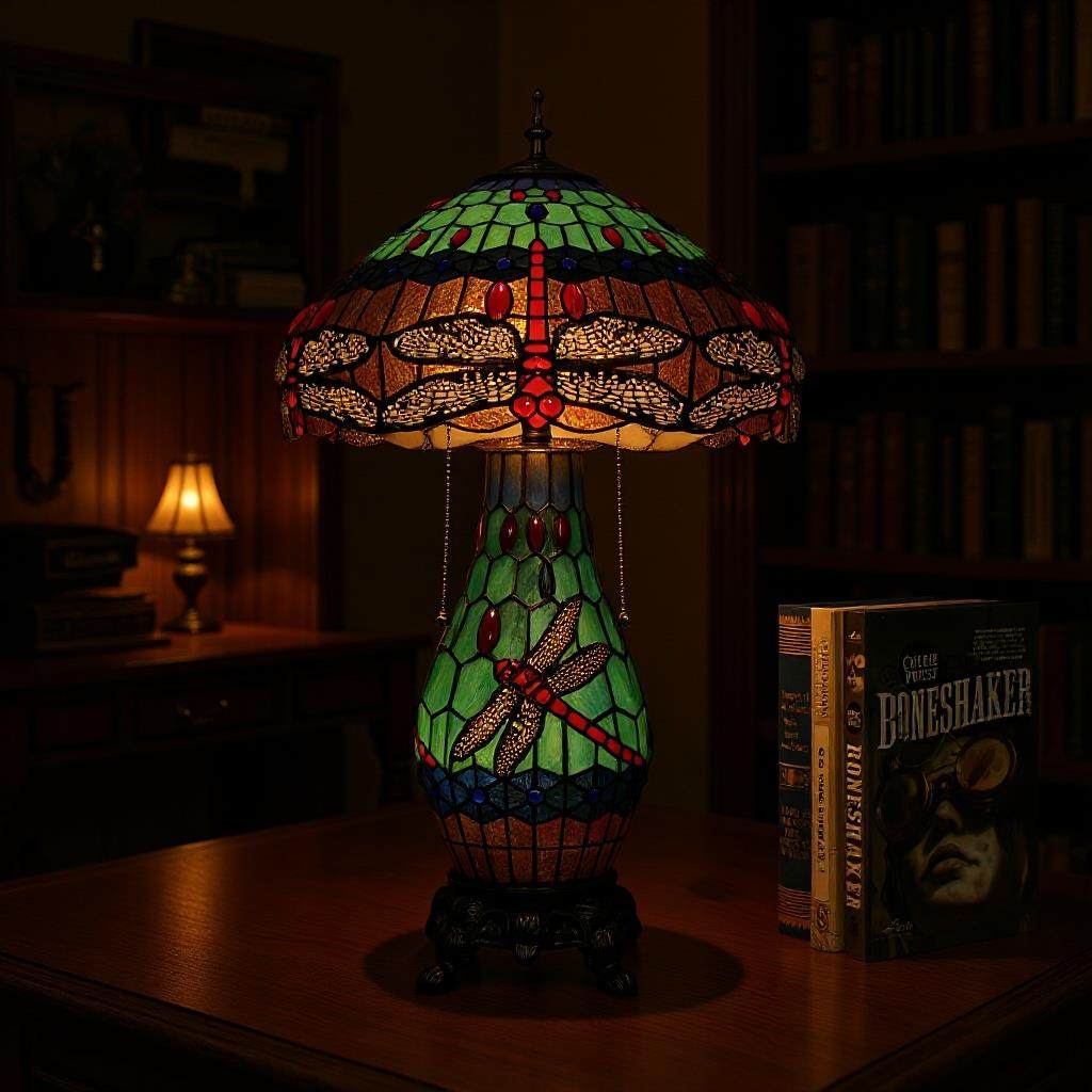 欧濠蒂凡尼台灯欧式复古彩色玻璃客厅餐厅卧室酒吧蜻蜓子母台灯