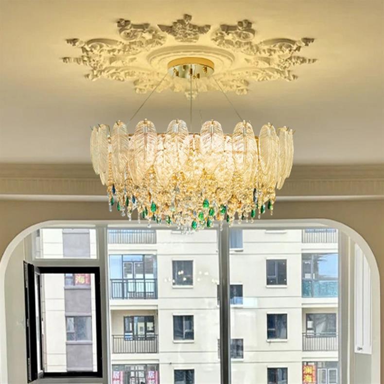 2025新款羽毛客厅水晶吊灯轻奢法式高级感客厅灯餐厅卧室房间吊灯