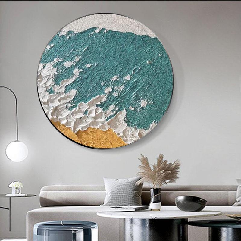 纯手工圆形装饰画现代抽象肌理画餐厅客厅玄关儿童房酒店圆形挂画