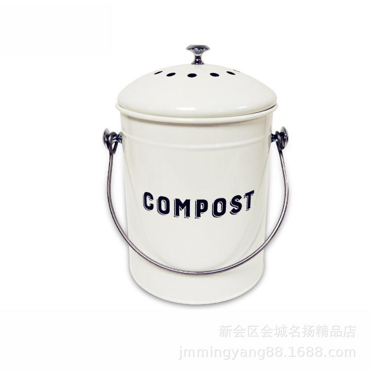 亚马逊热卖款5L厨房堆肥桶双层盖防漏水白色堆肥厨余垃圾桶