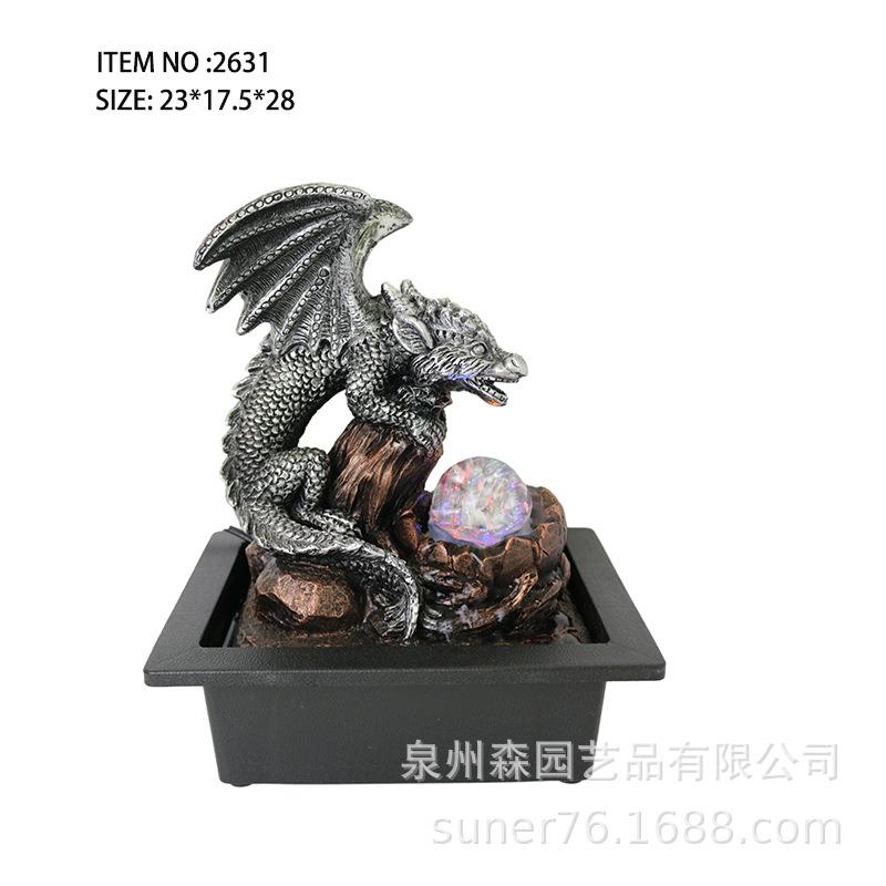 树脂飞龙戏珠水晶球创意款喷泉流水摆件桌面办公室客厅玄关装饰品