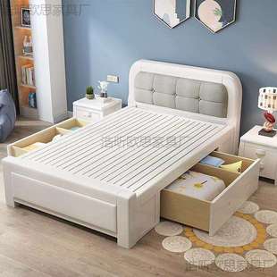 实木单人床1米2小户型白色简约一米儿童1.35宽1.5米1.8双人储物床