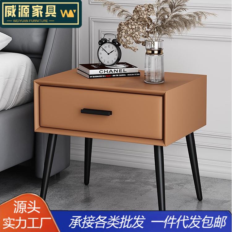 全实木床头柜简约现代皮质意式极简网红免安装卧室床边储物置物柜