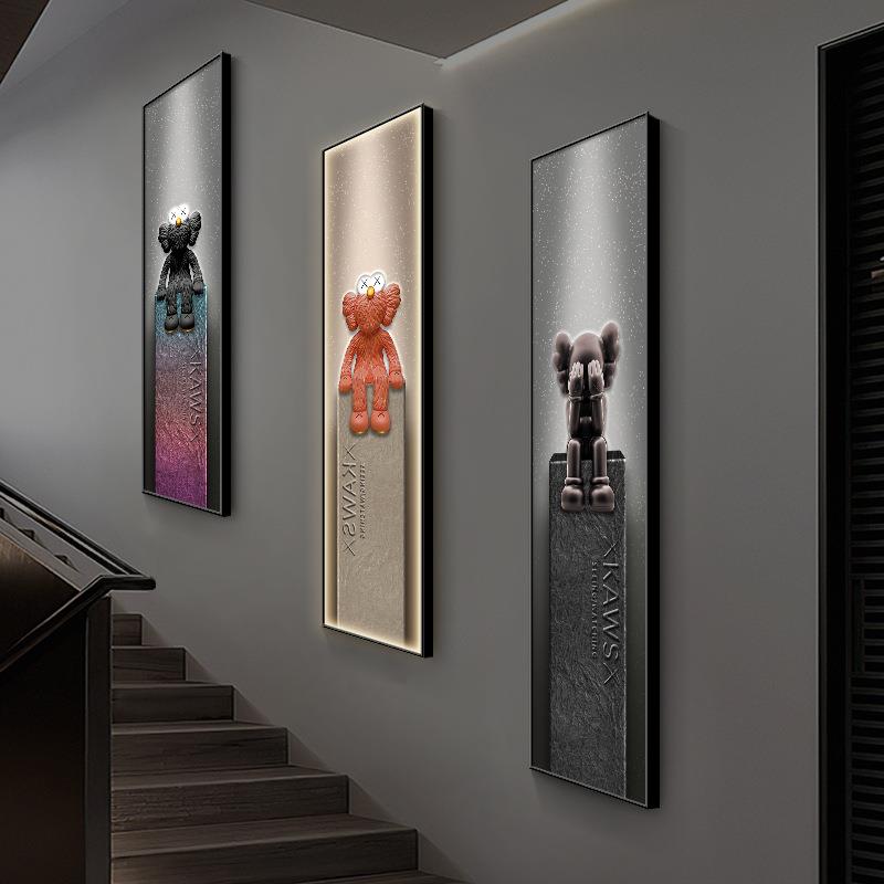 新款KAWS玄关装饰画LED灯画潮流网红公仔楼梯转角挂画氛围灯画