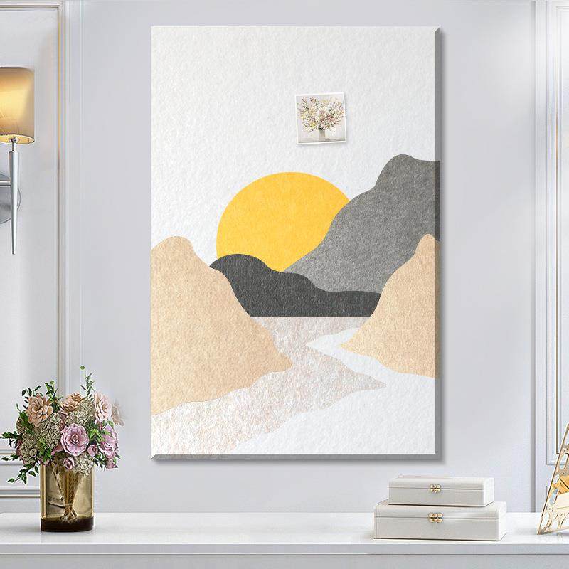 新中式客厅沙发背景毛毡装饰画办公室中国画山水画壁画自粘墙贴板