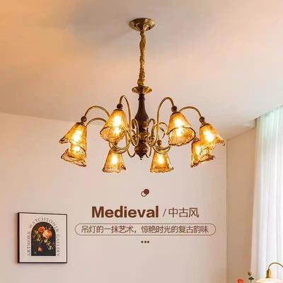 法式中古北欧美拉德复古实木玻璃卧室主灯别墅餐厅客厅吊灯吊灯