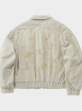 Amicus Animae 韩国定织猎户米线条画刺绣灯芯绒棉服夹克