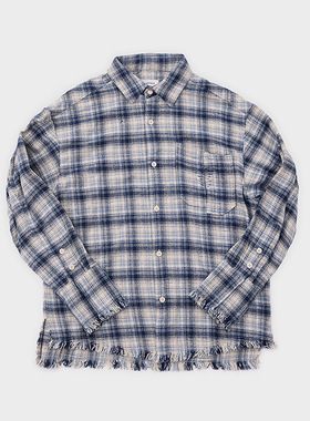 Amicus Animae 定织定染洗水做旧蓝白格纹法兰绒衬衫外套