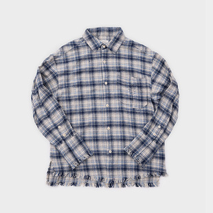 Amicus Animae 定织定染洗水做旧蓝白格纹法兰绒衬衫外套