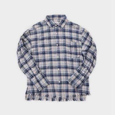 Amicus Animae 定织定染洗水做旧蓝白格纹法兰绒衬衫外套
